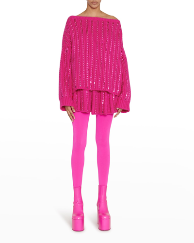 Valentino Embellished Off-the-shoulder Sweater In Pink