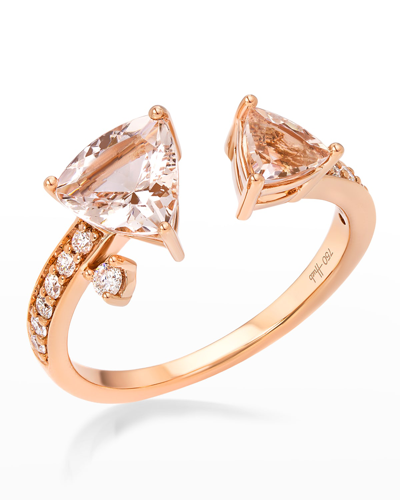 Hueb 18k Mirage Pink Gold Ring With Vs/gh Diamonds And Rose Morganite