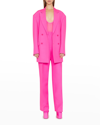 Valentino Pleated Wool And Silk-blend Crepe Wide-leg Pants In Pink