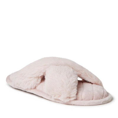 Dearfoams Women's Jessica Furry Cross Band Slide Slippers In Pink