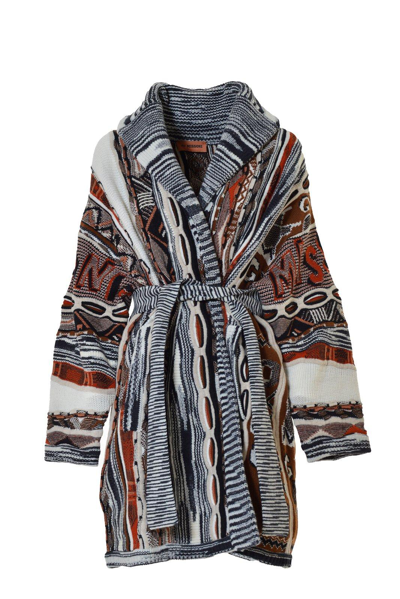 Missoni Mixed Pattern Printed Belted Knitted Cardigan In Multicolor