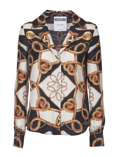 Moschino Baroque Pattern-print Silk Shirt In Black