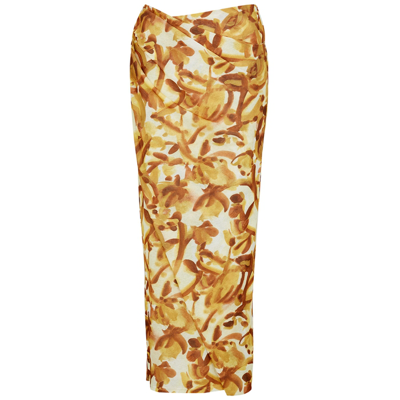 Nanushka Taina Printed Ruched Midi Skirt In Brown