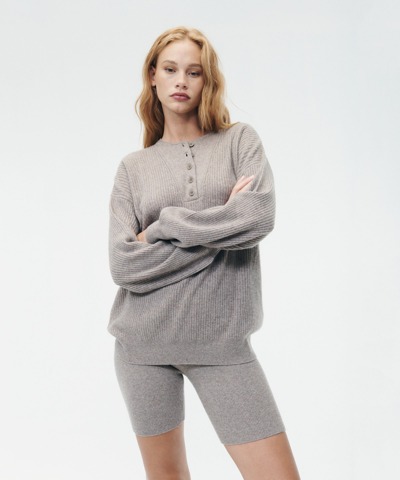 Naadam Recycled Cashmere Ribbed Henley In Heather Taupe