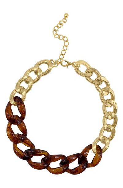 Adornia Women's Tortoise Shell And 14k Gold-tone Plated Adjustable Link Necklace In Brown