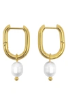 ADORNIA 14K YELLOW GOLD PLATED WATER RESISTANT NATURAL PEARL DROP EARRINGS