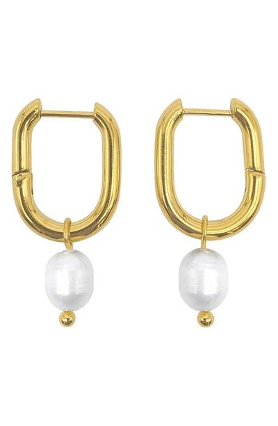 Adornia 14k Yellow Gold Plated Natural Pearl Drop Earrings In White
