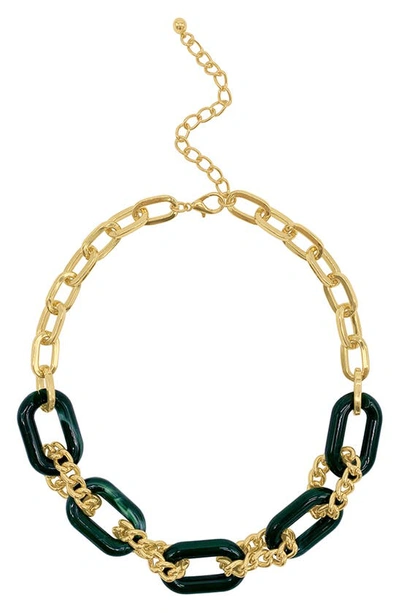 Adornia 14k Yellow Gold Plated Chain & Tortoiseshell Necklace In Green