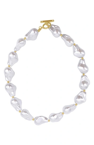 Adornia 14k Yellow Gold Plated Synthetic Pearl Necklace In White
