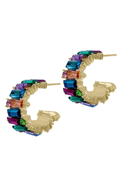 Adornia 14k Yellow Gold Plated Multicolor Crystal Hoop Earrings