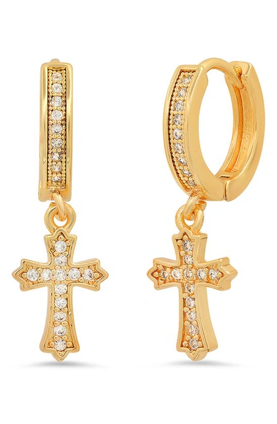 Hmy Jewelry 18k Gold Plated Crystal Cross Hoop Earrings In Yellow