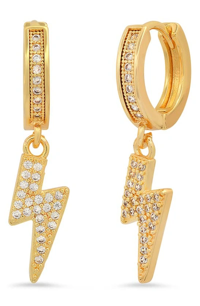 Hmy Jewelry 18k Gold Plated Crystal Bolt Hoop Earrings In Yellow