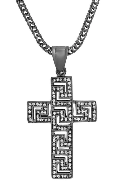 Hmy Jewelry Stainless Steel Crystal Cross Necklace In Black