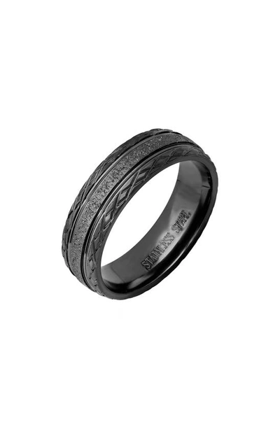 Hmy Jewelry Black Ip Textured Band Ring