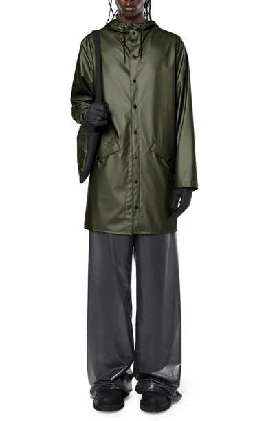 Rains Waterproof Longline Jacket In 65 Evergreen