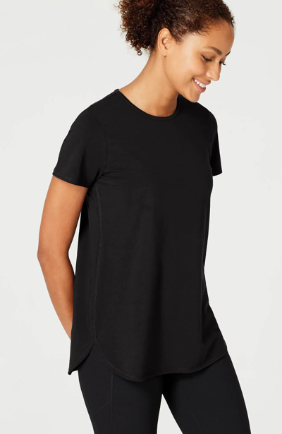 Jjill J.jill Fit Progress Pima-stretch Shirttail Tee In Black