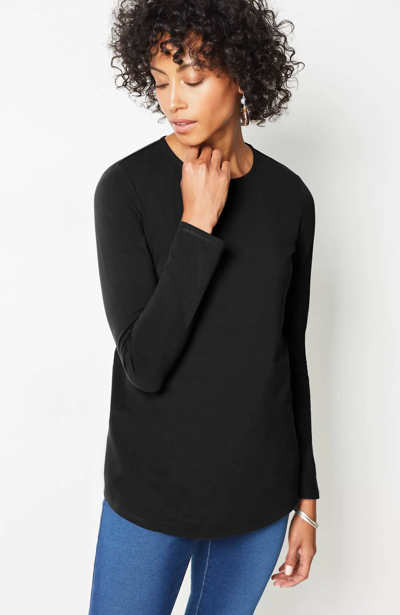 Jjill J.jill Pure Jill Long-sleeve Shirttail Tee In Black