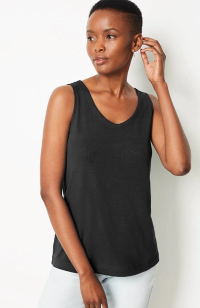 Jjill J.jill Pima Rounded-v-neck Tank In Black