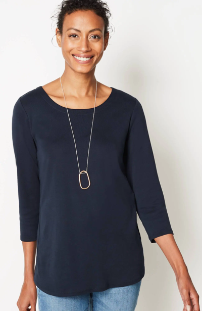 Jjill J.jill Pima 3/4-sleeve Scoop-neck Tee In Navy Blue