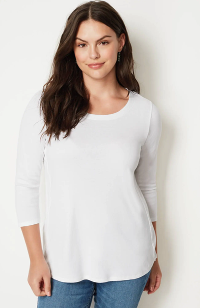 Jjill J.jill Pima 3/4-sleeve Scoop-neck Tee In White
