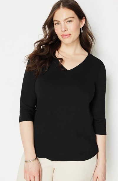 Jjill J.jill Wearever V-neck Ballet-sleeve Top In Black