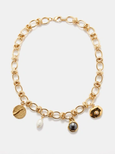 By Alona 18kt Gold Plated Halo Sapphire And Pearl Necklace