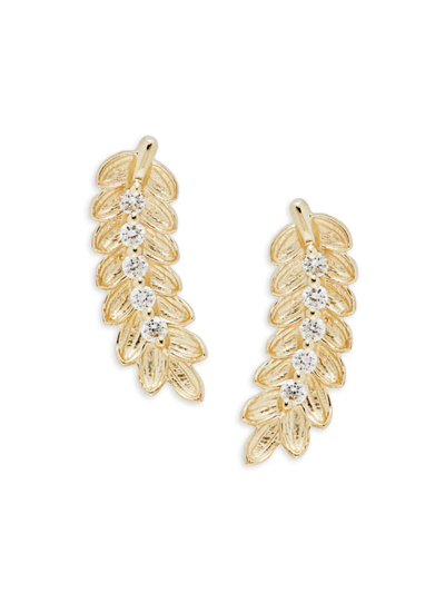Saks Fifth Avenue Women's 14k Yellow Gold & 0.10 Tcw Diamond Leaf Stud Earrings