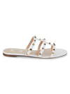 Valentino Garavani Women's Rockstud Leather Flat Sandals In White