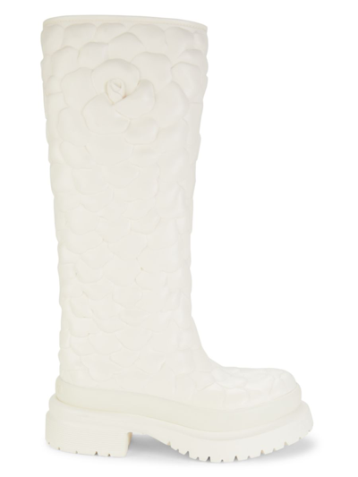 Valentino Garavani Women's Rose Knee High Boots In Avorio