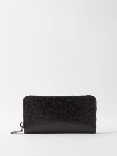Christian Louboutin Panettone Lizard-effect Leather Zip-around Wallet In Black/black Mat