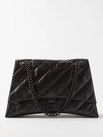 Balenciaga Crush M Quilted Creased Leather Shoulder Bag In Black