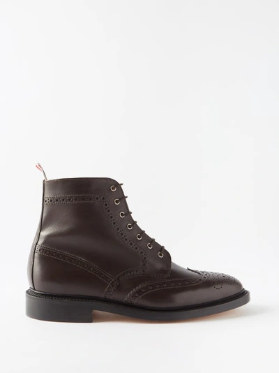 Thom Browne Wingtip Perforated Leather Boots In Brown