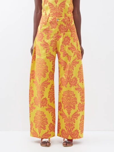 Marques' Almeida Floral-brocade Recycled-fibre Blend Trousers In Yellow Print