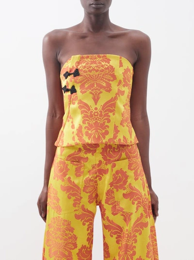 Marques' Almeida Strapless Embroidered Recycled Floral-jacquard Top In Yellow Print
