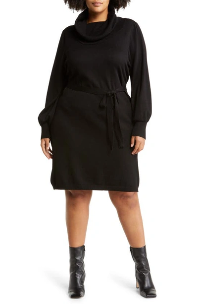 Sam Edelman Cowl Neck Long Sleeve Sweater Dress In Black
