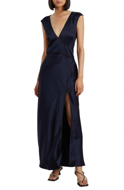 Bec & Bridge Kimberly Cap Sleeve Satin Maxi Dress In Midnight Blue