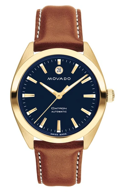 Movado Men's Heritage Datron Swiss Automatic Cognac Genuine Leather Strap Watch 40mm In Blue