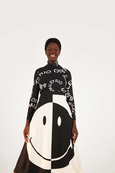 Farm Rio Black & White Smiley® Icon Midi Skirt | ModeSens