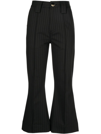 Ganni Pinstripe-pattern Flared Trousers In Black