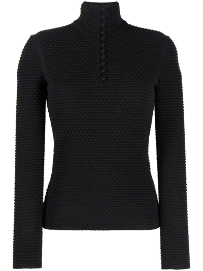 Ferragamo Open-knit Jumper With Buttoned High Collar In Black