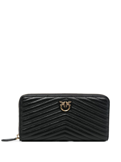 Pinko Black Ryder All-around Zip Purse In Quilted Leather Woman