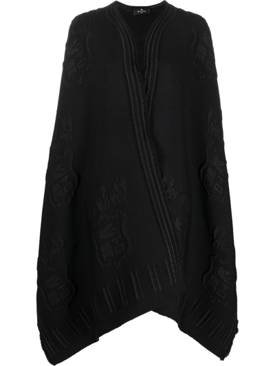 Etro Logo-embroidered Cape Jacket In Black