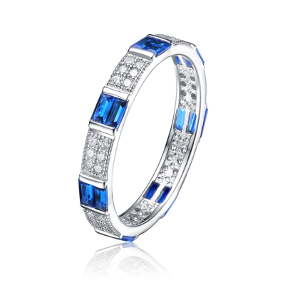Megan Walford Sterling Silver Blue And Clear Cubic Zirconia Band Ring