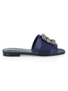 Manolo Blahnik Women's Martamod Embellished Satin Mules In Navy