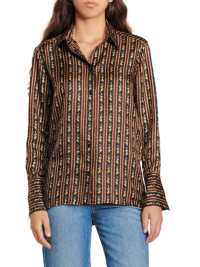 Sandro Chiquita Floral Stripe Silk Button-up Shirt In Purple