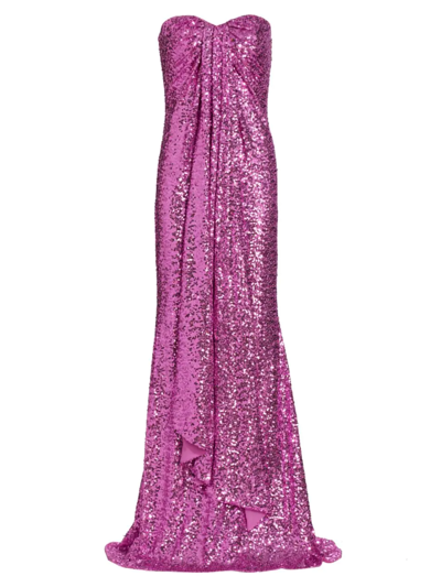 Badgley Mischka Sequin Floor-length Strapless Gown In Bright Rose