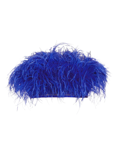 Bronx And Banco Afiya Strapless Ostrich Feather Top In Cobalt