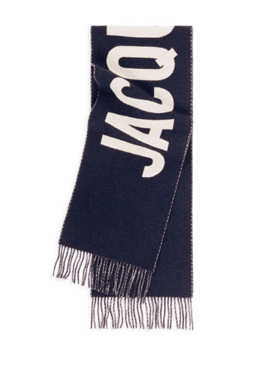 Jacquemus Logo Wool Scarf In Blue