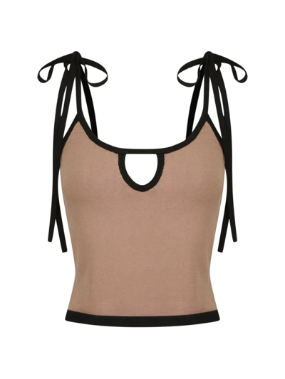 Hansen + Gretel Emory Knit Tie-shoulder Top In Mocha