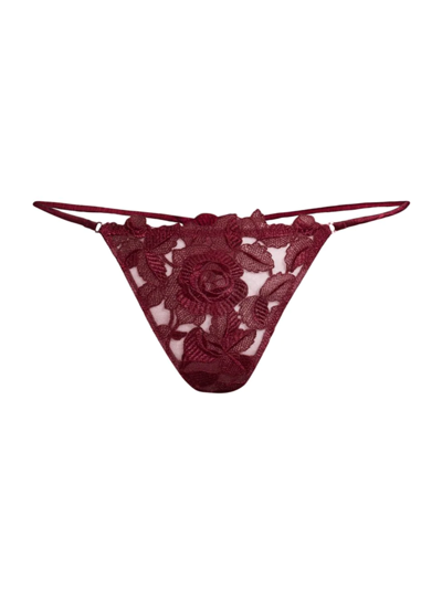 Fleur Du Mal Rose Embroidery V-string In Mulberry